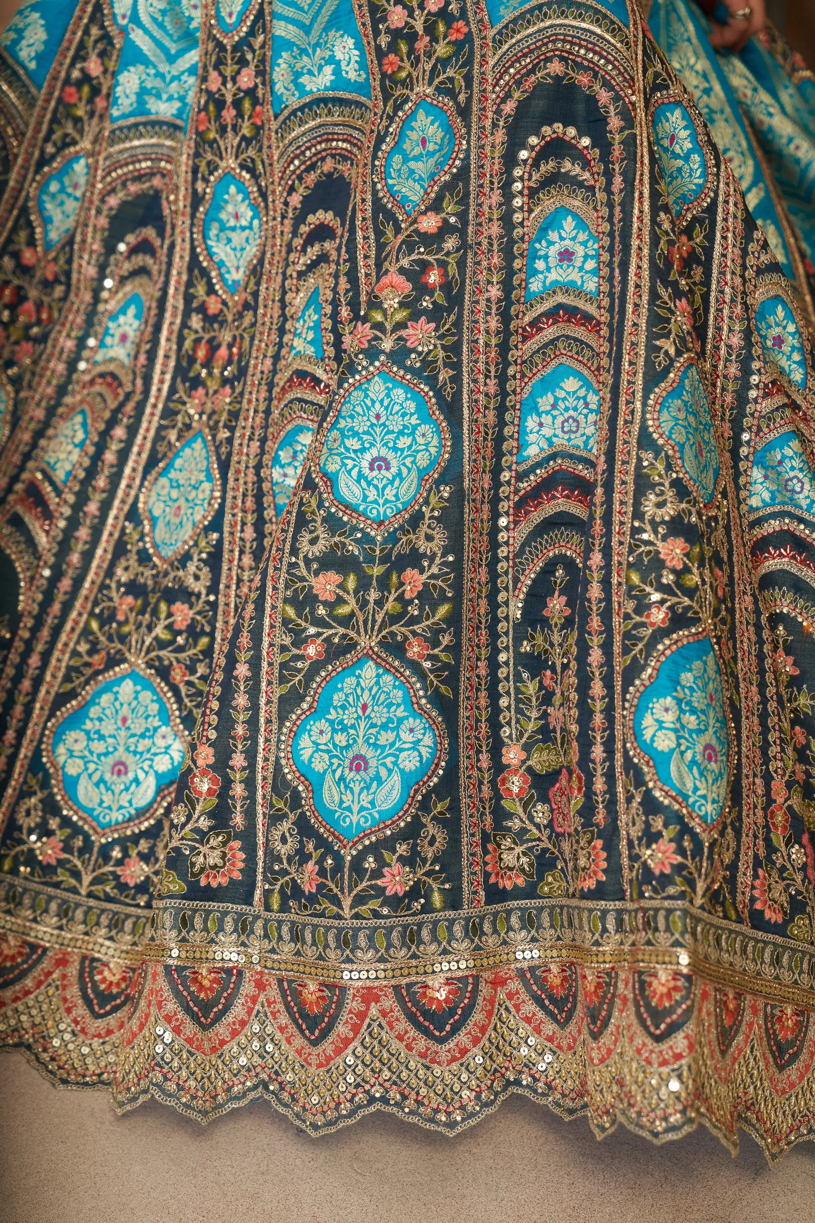 Kf-31- Blue Banarasi Silk Embroidered Lahenga For Wedding Wholesale In India